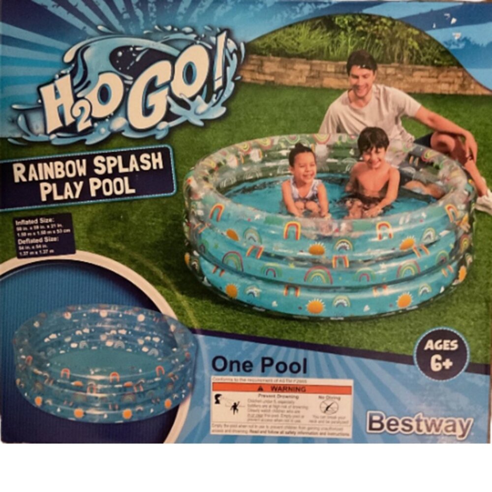H2O GO! Rainbow Splash Play Pool Inflated 59”x59"x21"  Ages 6+